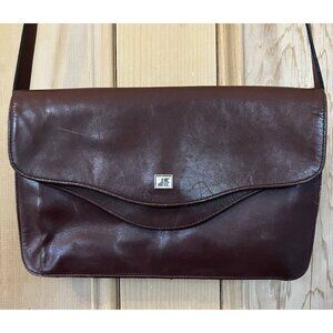 Jacques Esterel Womens Vintage Leather Double Flap Shoulder Bag MED Brown SP EXC